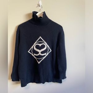 Sandro Navy Logo Sweater Cashmere Wool Blend Size 2 Medium